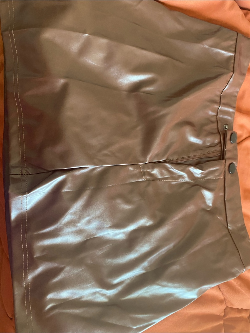 SHEIN Brown Faux Leather Mini Skirt with Button Waist